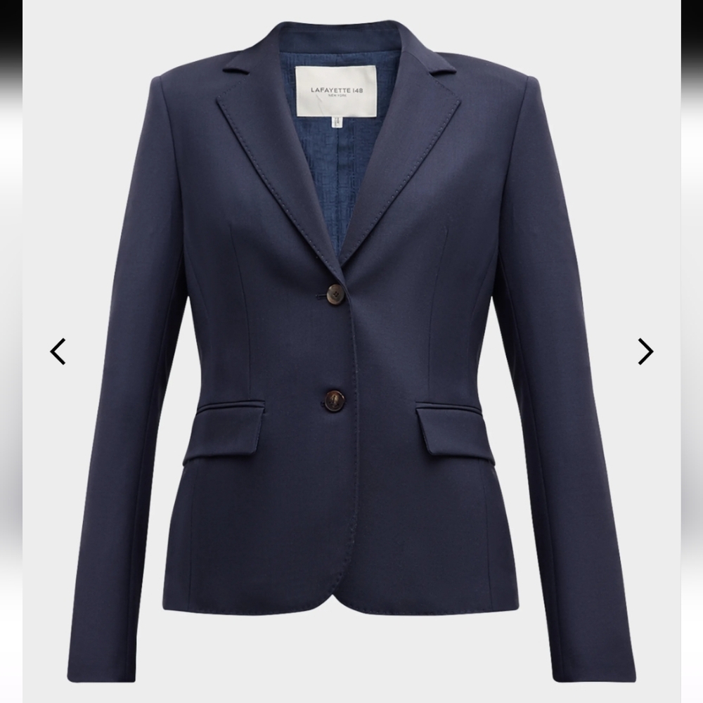 Lafayette 148 Pick Stitch Navy Blue Wool Blazer Size 12 - Picture 2 of 10